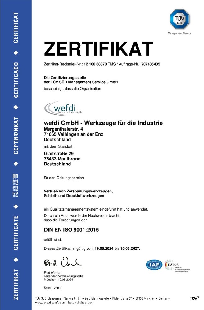 wefdi ISO Zertifikat 9001 2015 DE - wefdi